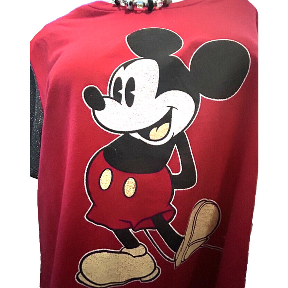 NWT Women’s Disney Mickey Mouse Red And Silver Sleeves T-Shirt in Size 1X 18 20 - Picture 4 of 12